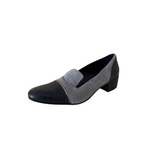 LOGO Lori Goldstein Madeline Heel Loafers Suede Gray Black Women's Size 10 M